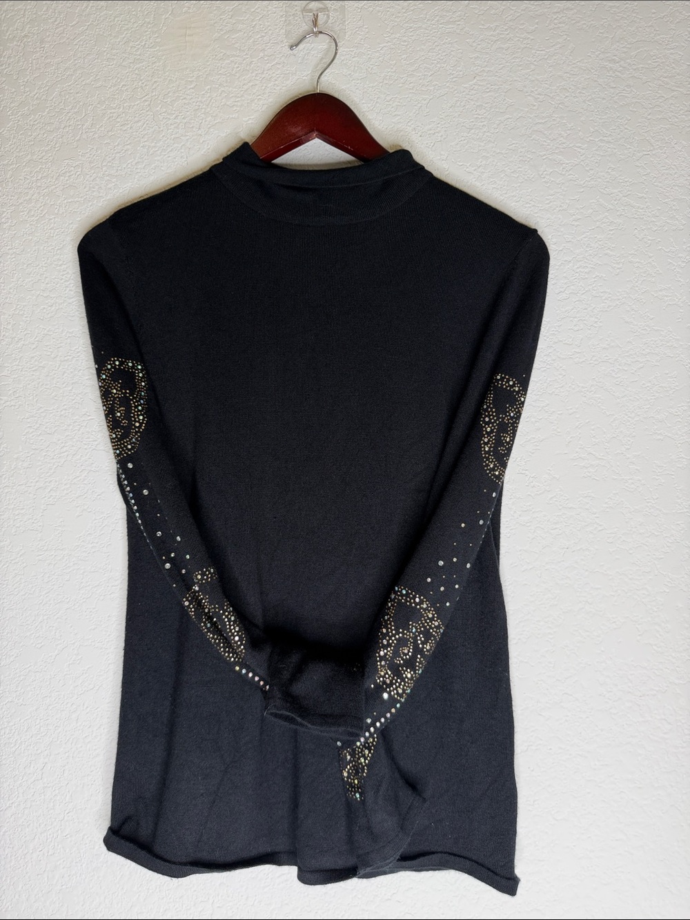 Venus Women's Black Long Sleeve Top with Gold Stud Details